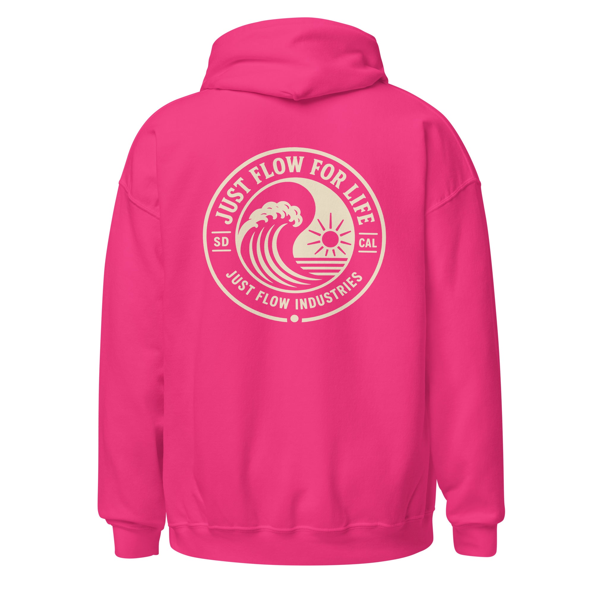 Circular Wave Crest hoodie in Heliconia with the bone crest, back graphic