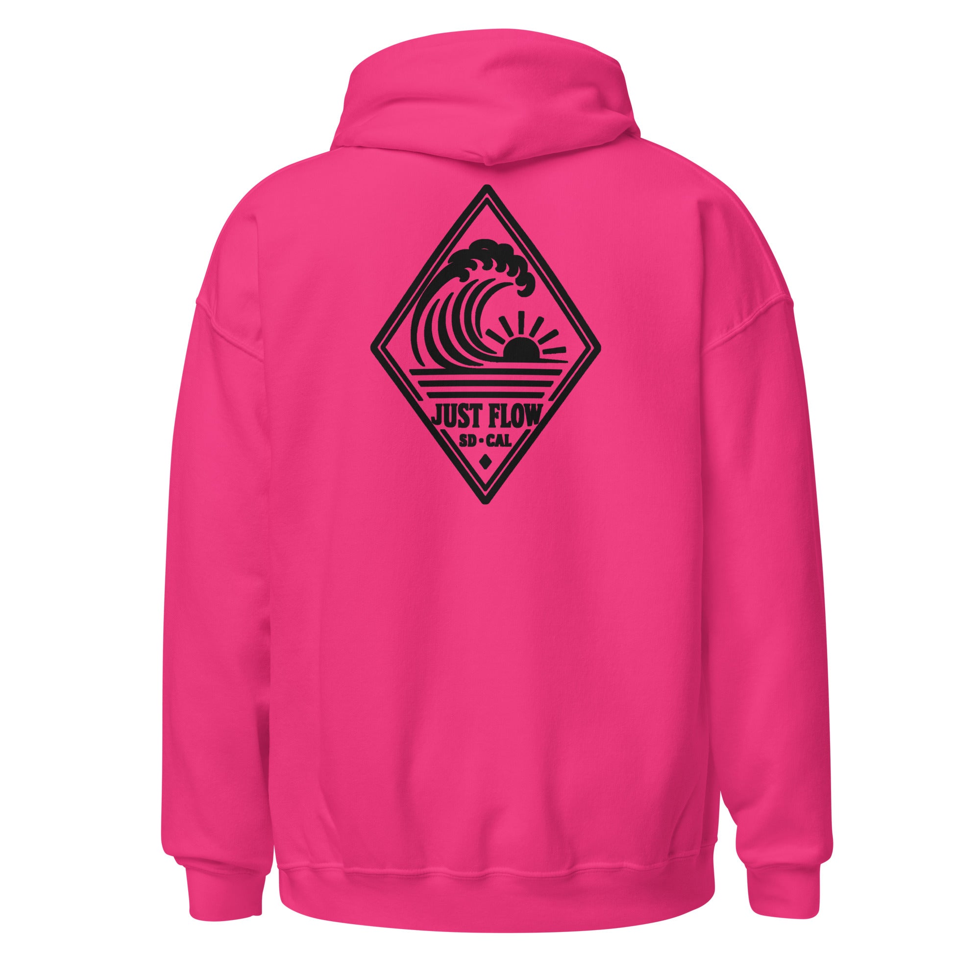 Vertical Wave Diamond hoodie in Heliconia with the black mark, back graphic