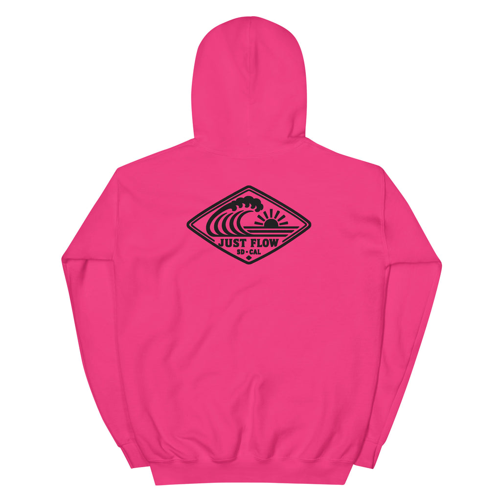 Horizontal Wave Diamond hoodie in Heliconia with the black mark, back graphic