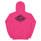Horizontal Wave Diamond DTF hoodie in Heliconia with the black mark, back graphic