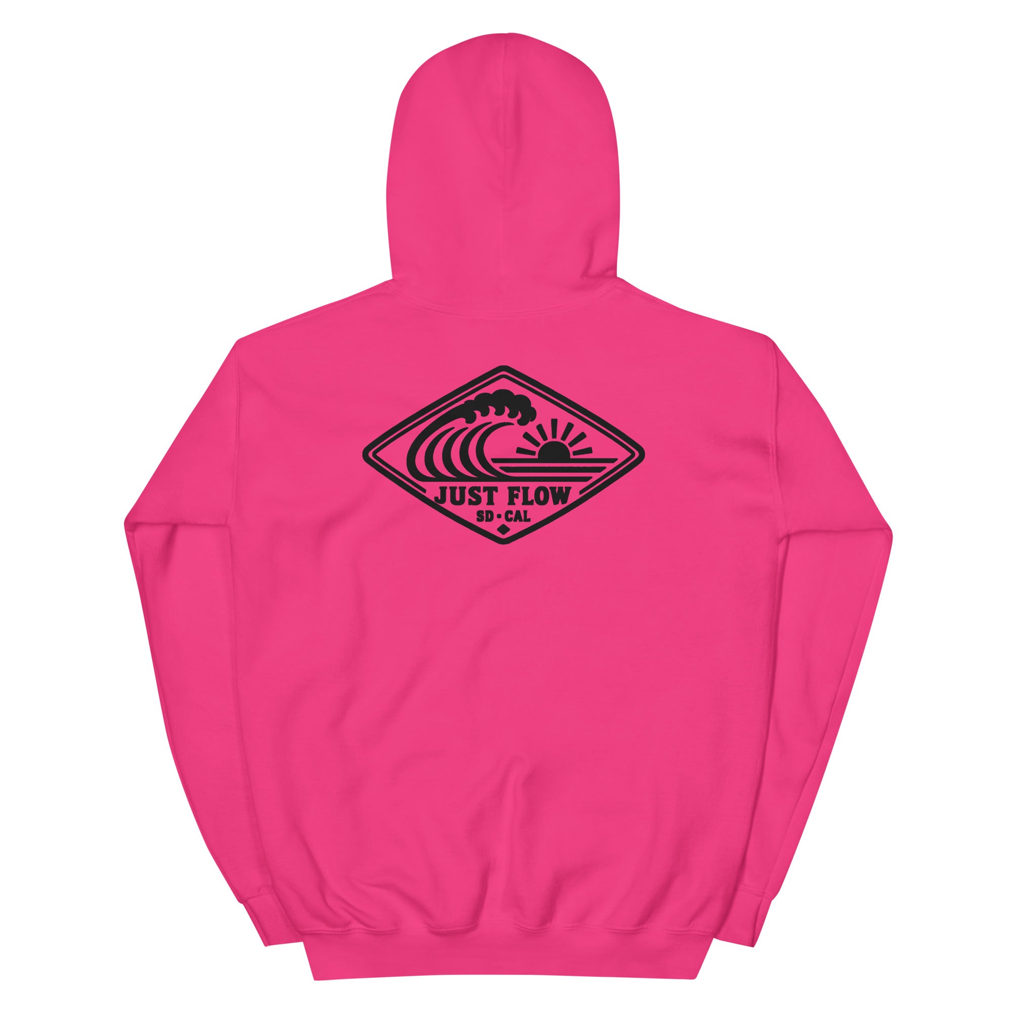 Horizontal Wave Diamond DTF hoodie in Heliconia with the black mark, back graphic