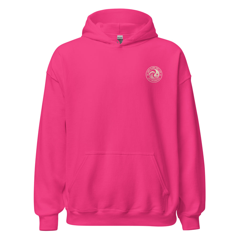 Circular Wave Crest hoodie in Heliconia with the bone crest, front