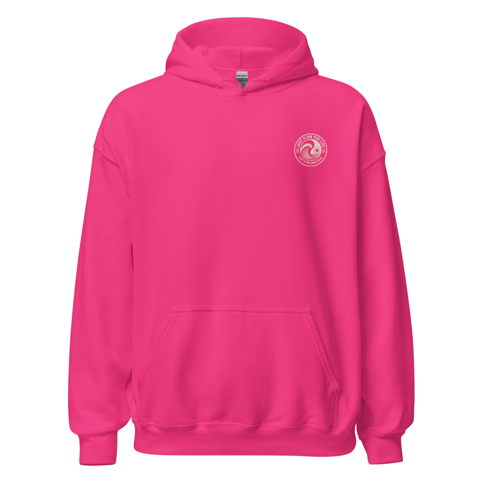 Circular Wave Crest hoodie in Heliconia with the bone crest, front
