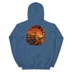 Golden Hour Beach Cruiser hoodie in Indigo Blue, back graphic