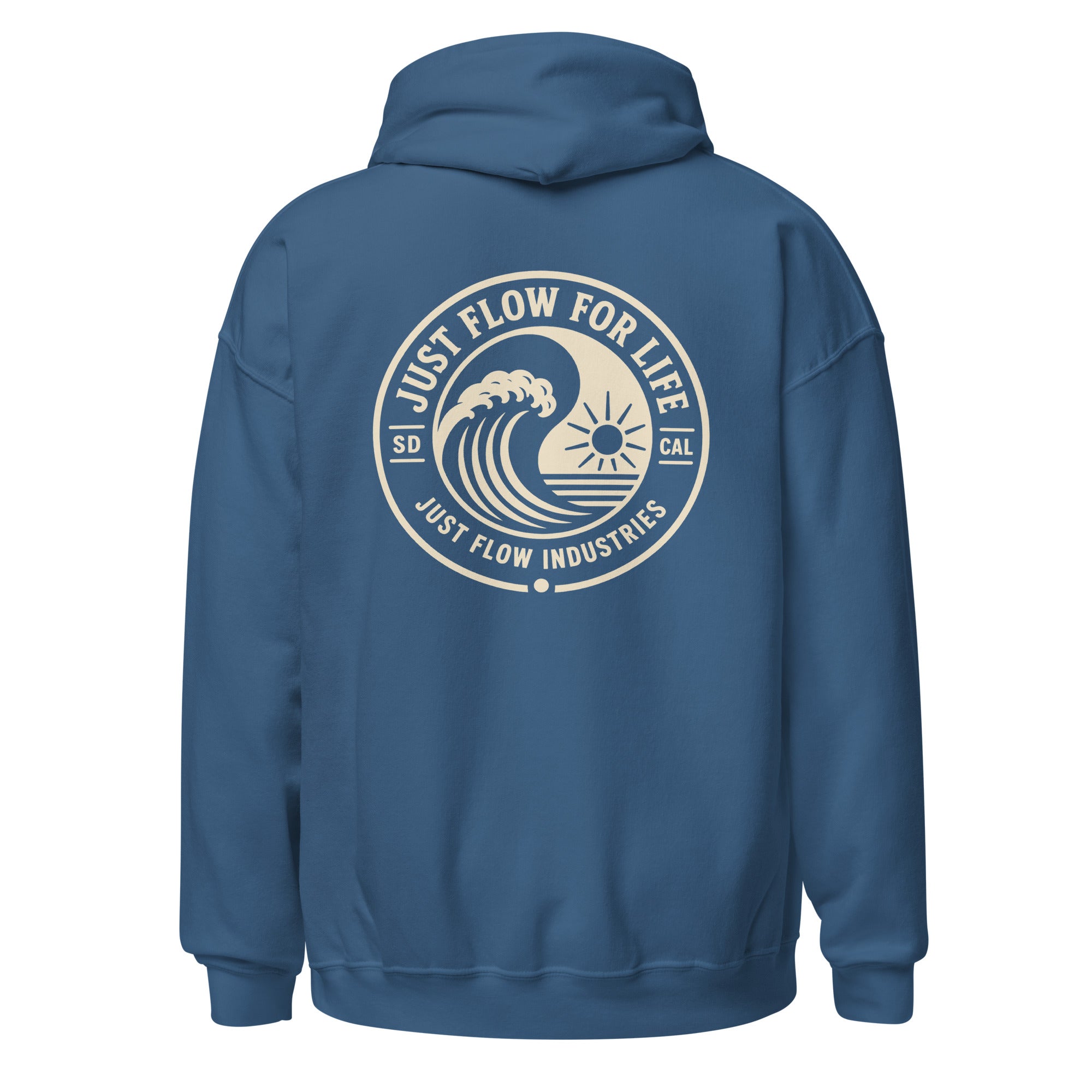 Circular Wave Crest hoodie in Indigo Blue with the bone crest, back graphic