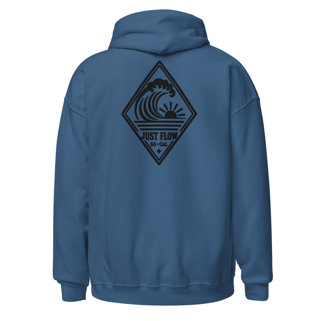 Vertical Wave Diamond hoodie in Indigo Blue with the black mark, back graphic