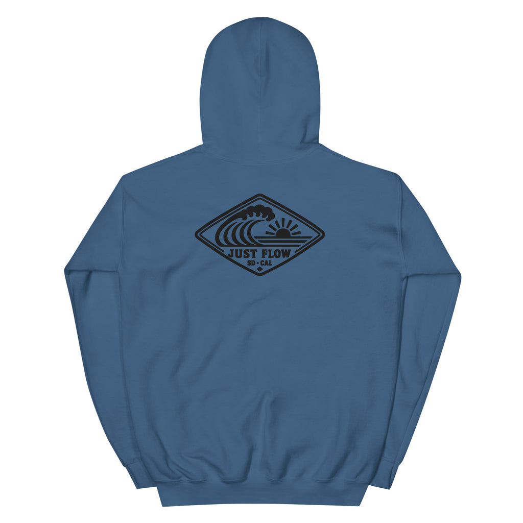 Horizontal Wave Diamond hoodie in Indigo Blue with the black mark, back graphic