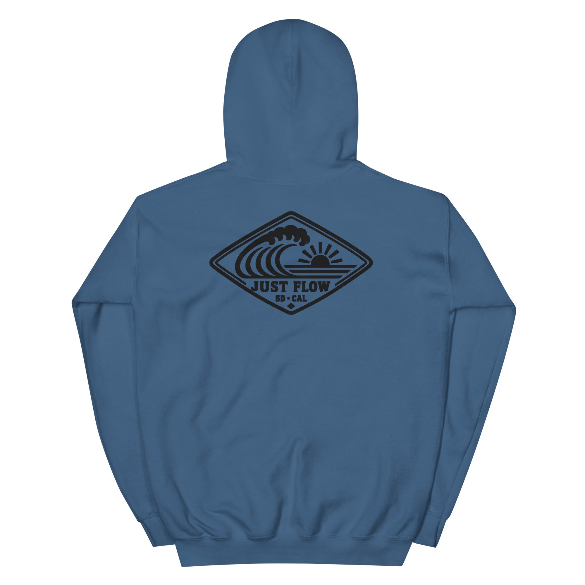 Horizontal Wave Diamond DTF hoodie in Indigo Blue with the black mark, back graphic