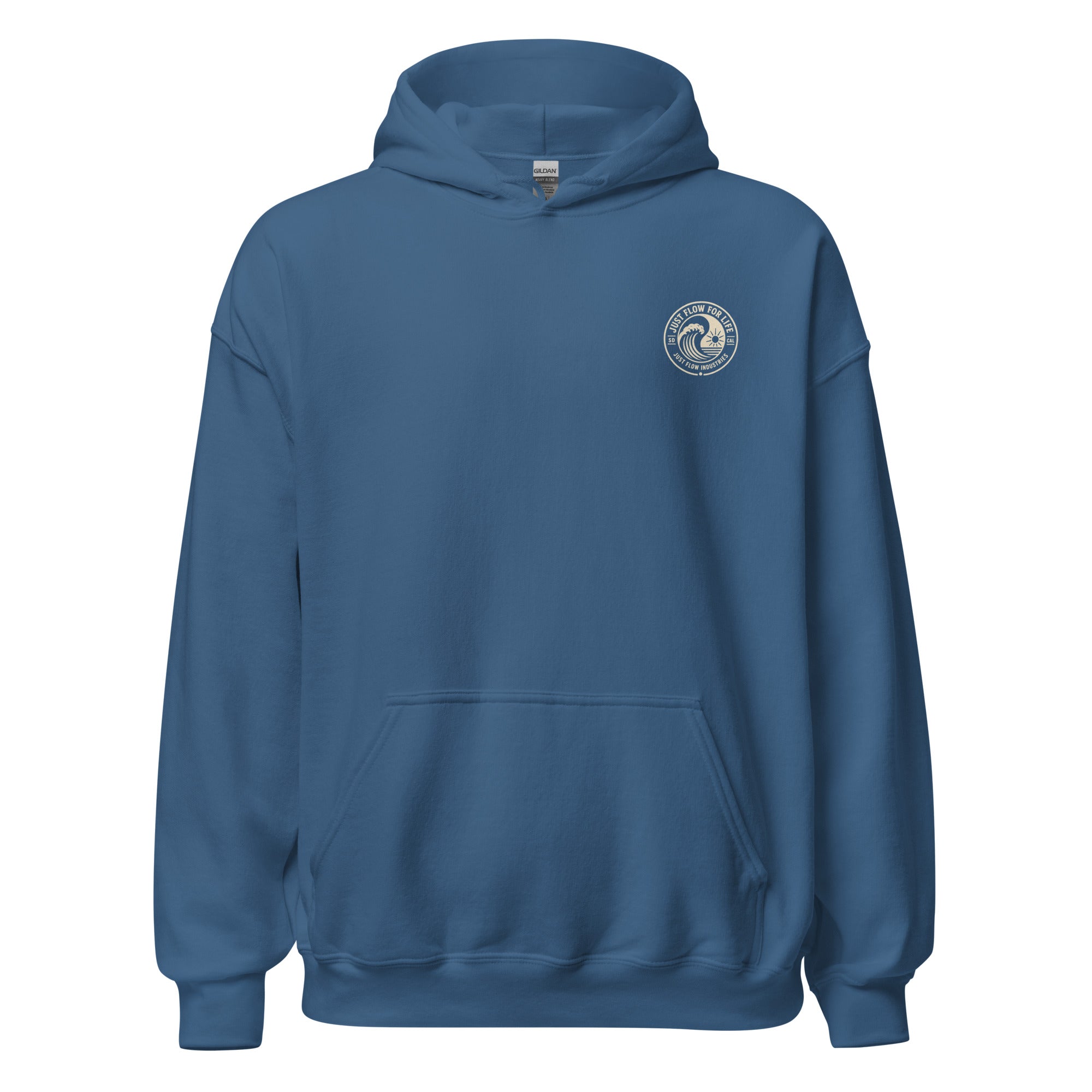 Circular Wave Crest hoodie in Indigo Blue with the bone crest, front