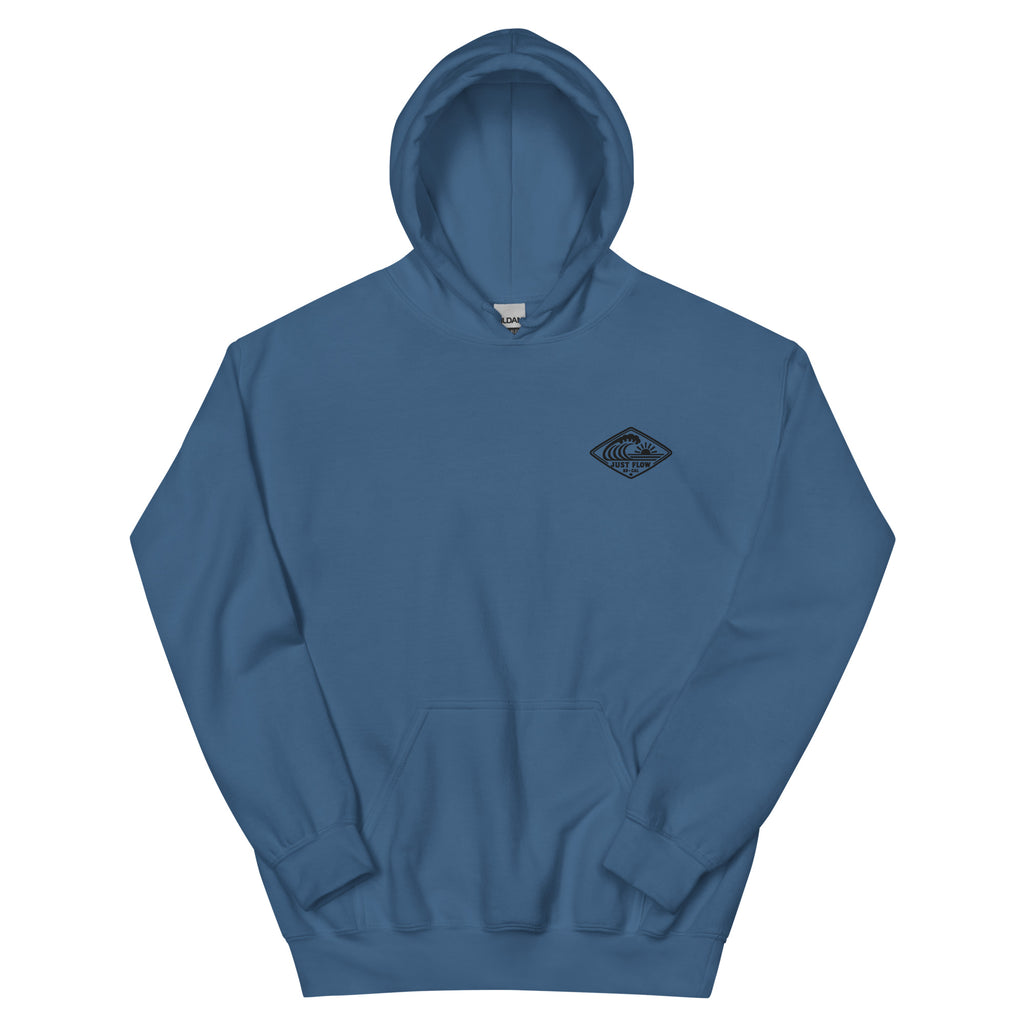 Horizontal Wave Diamond hoodie in Indigo Blue with the black mark, front
