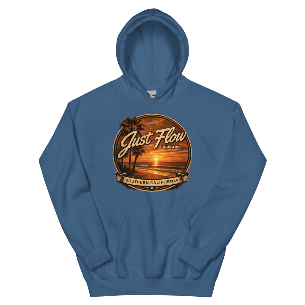 Golden Hour Feature hoodie in Indigo Blue, front badge