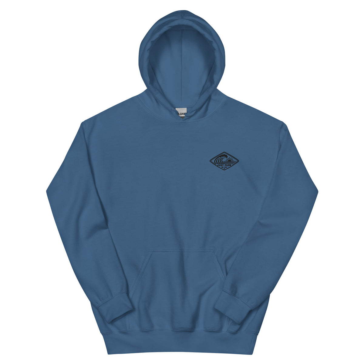 Horizontal Wave Diamond DTF hoodie in Indigo Blue with the black mark, front