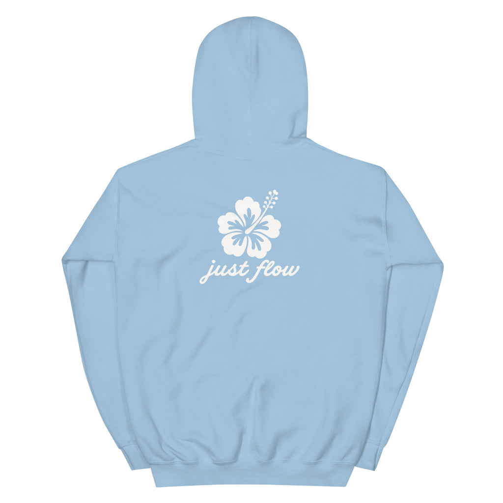 Hibiscus Script Hoodie in Light Blue, back print