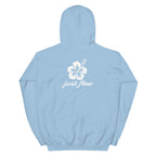 Hibiscus Script Hoodie in Light Blue, back print