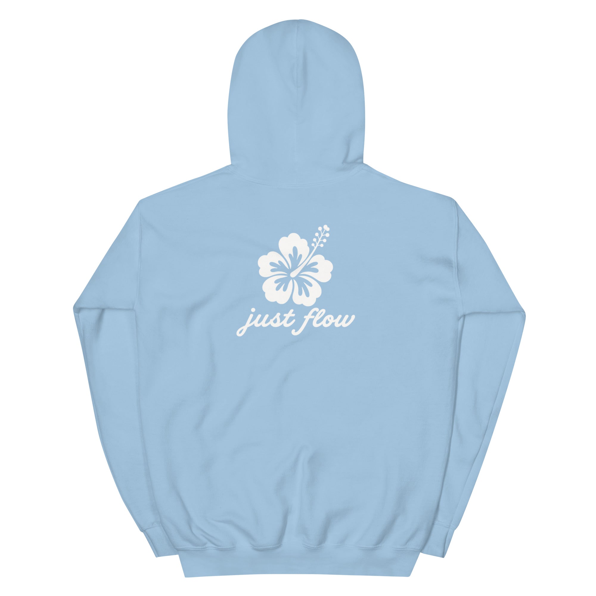 Hibiscus Script Hoodie in Light Blue, back print