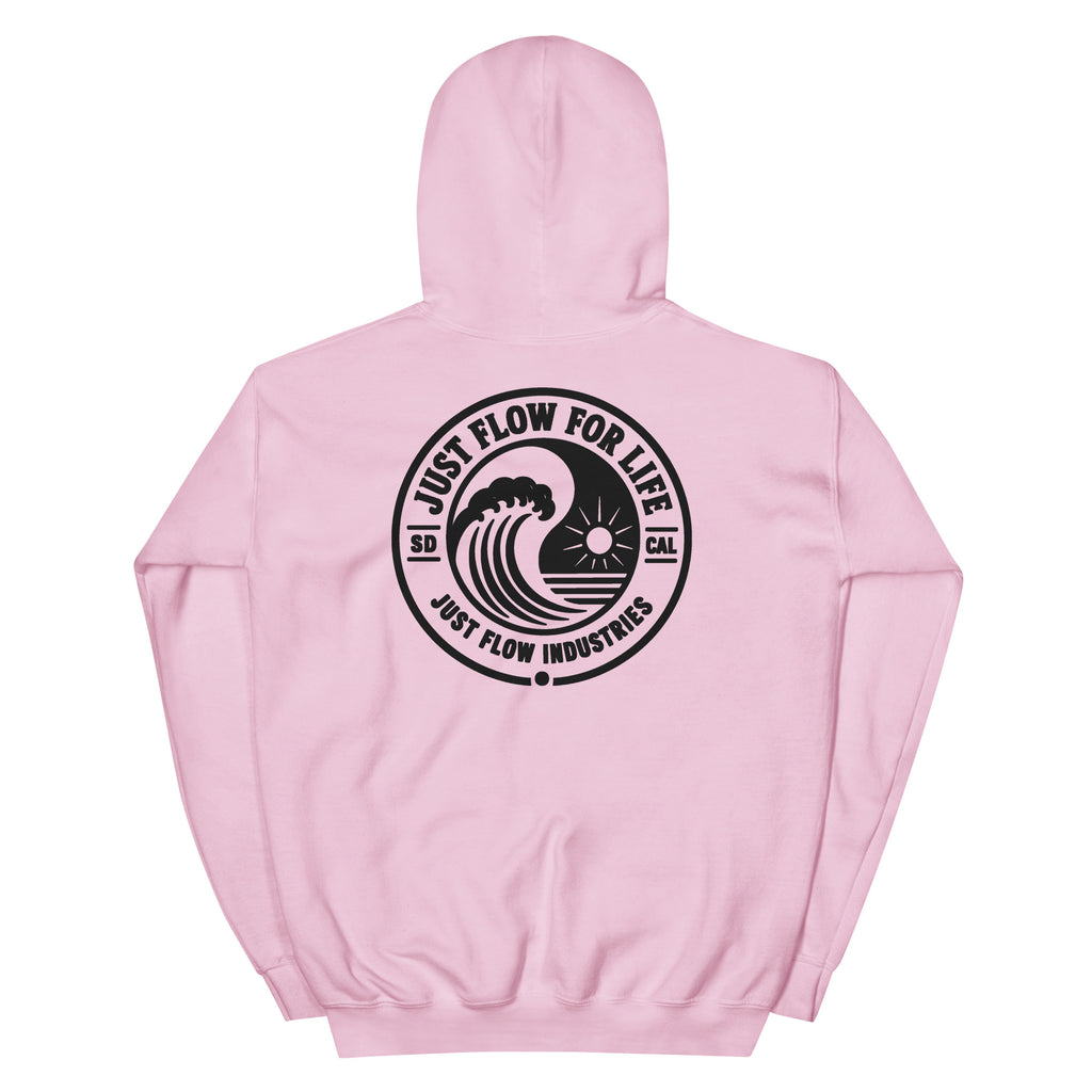 Circular Wave Crest hoodie in Light Pink with the black crest, back graphic
