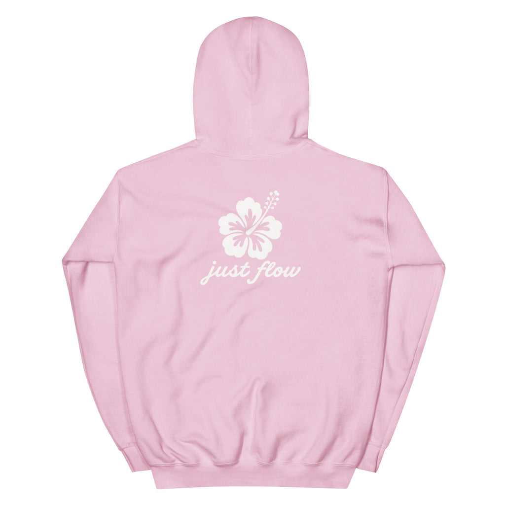 Hibiscus Script Hoodie in Light Pink, back print