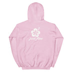 Hibiscus Script Hoodie in Light Pink, back print