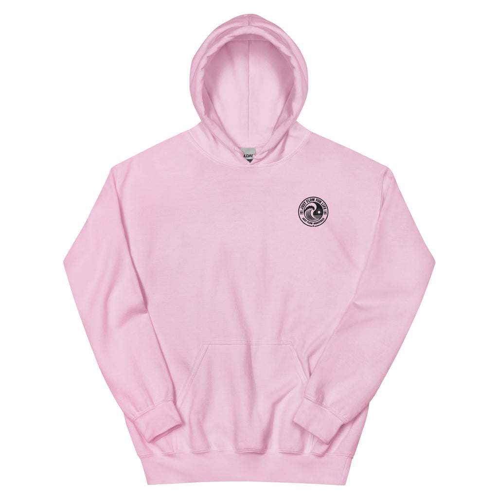 Circular Wave Crest hoodie in Light Pink with the black crest, front