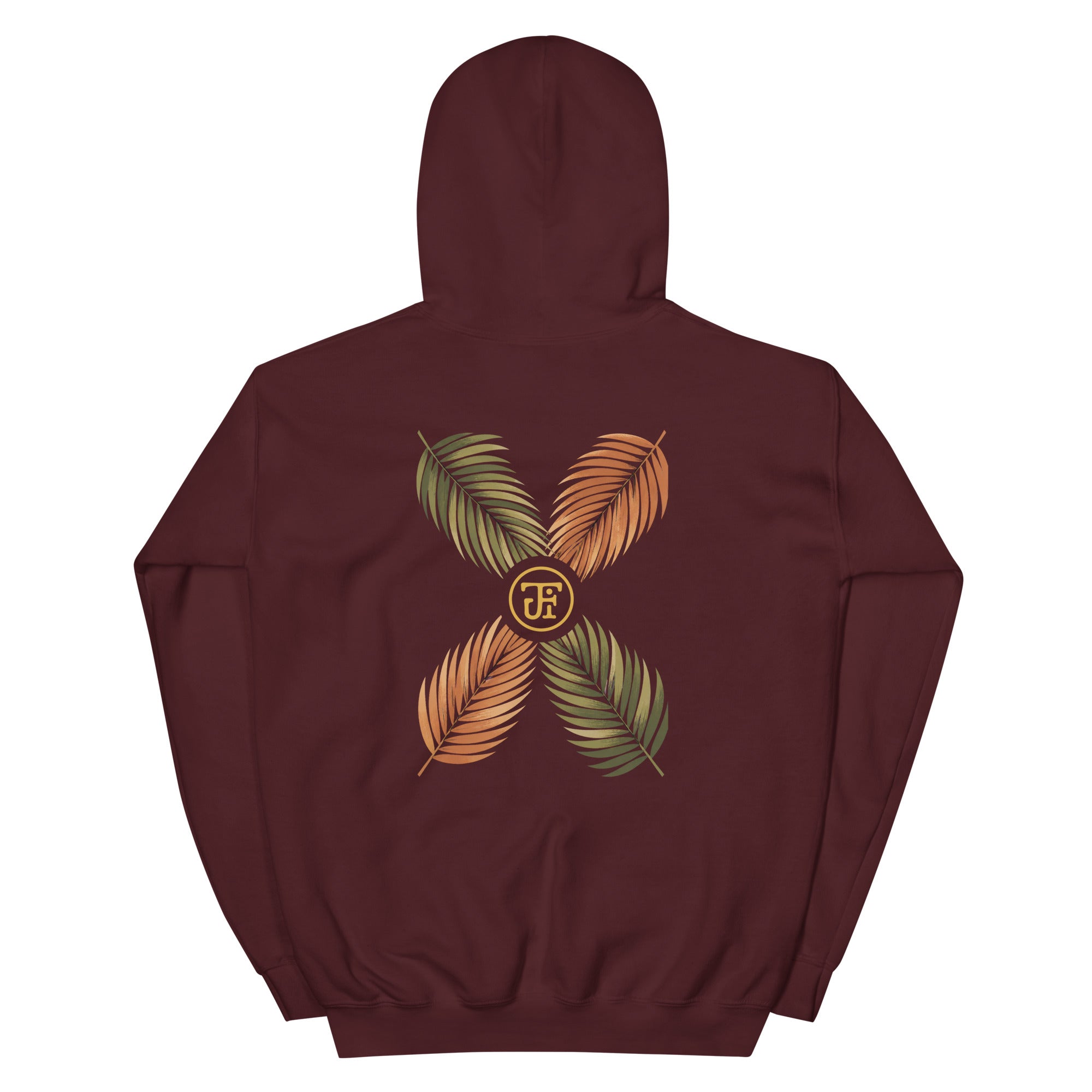 Palm Frond Hoodie in Maroon, back print