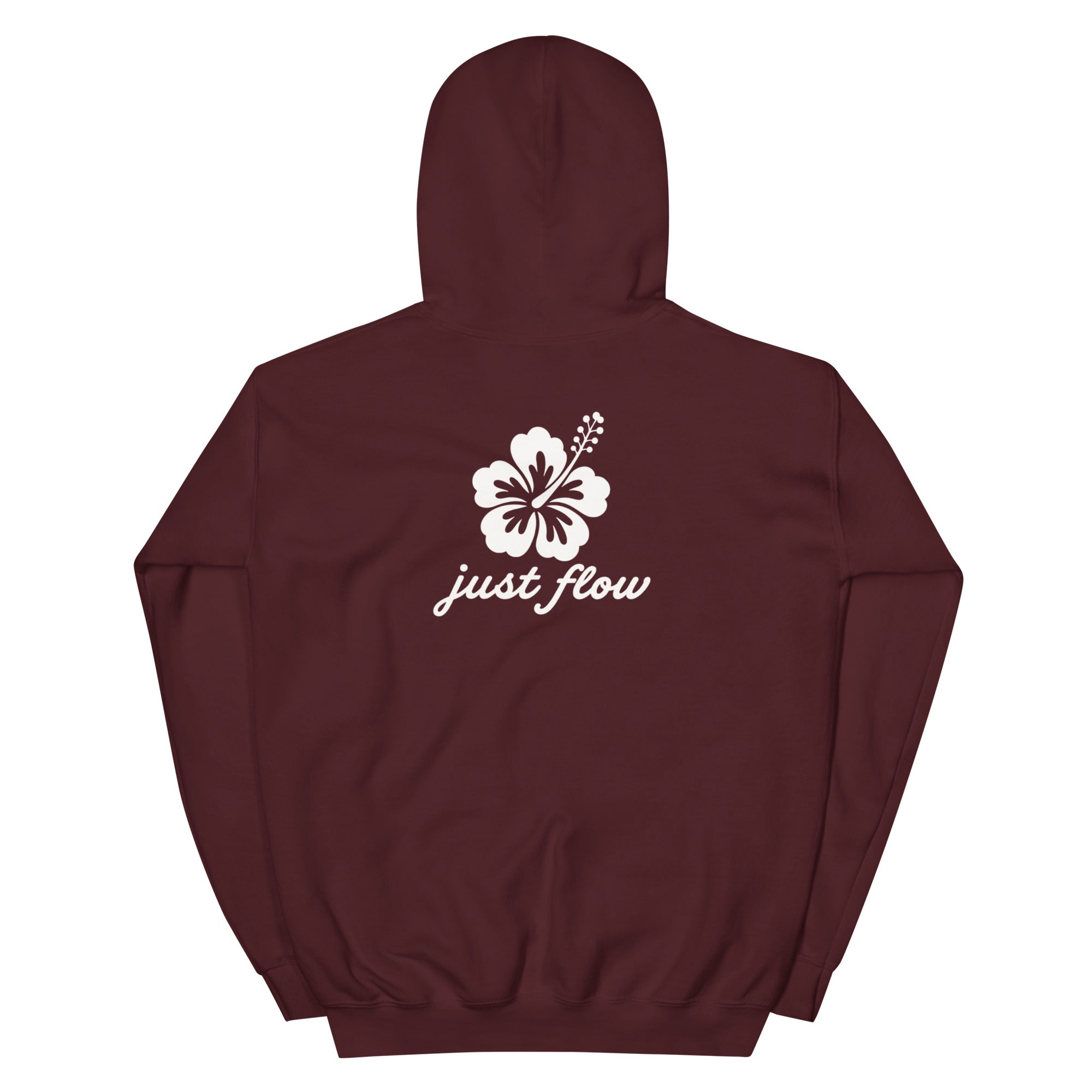 Hibiscus Script Hoodie in Maroon, back print