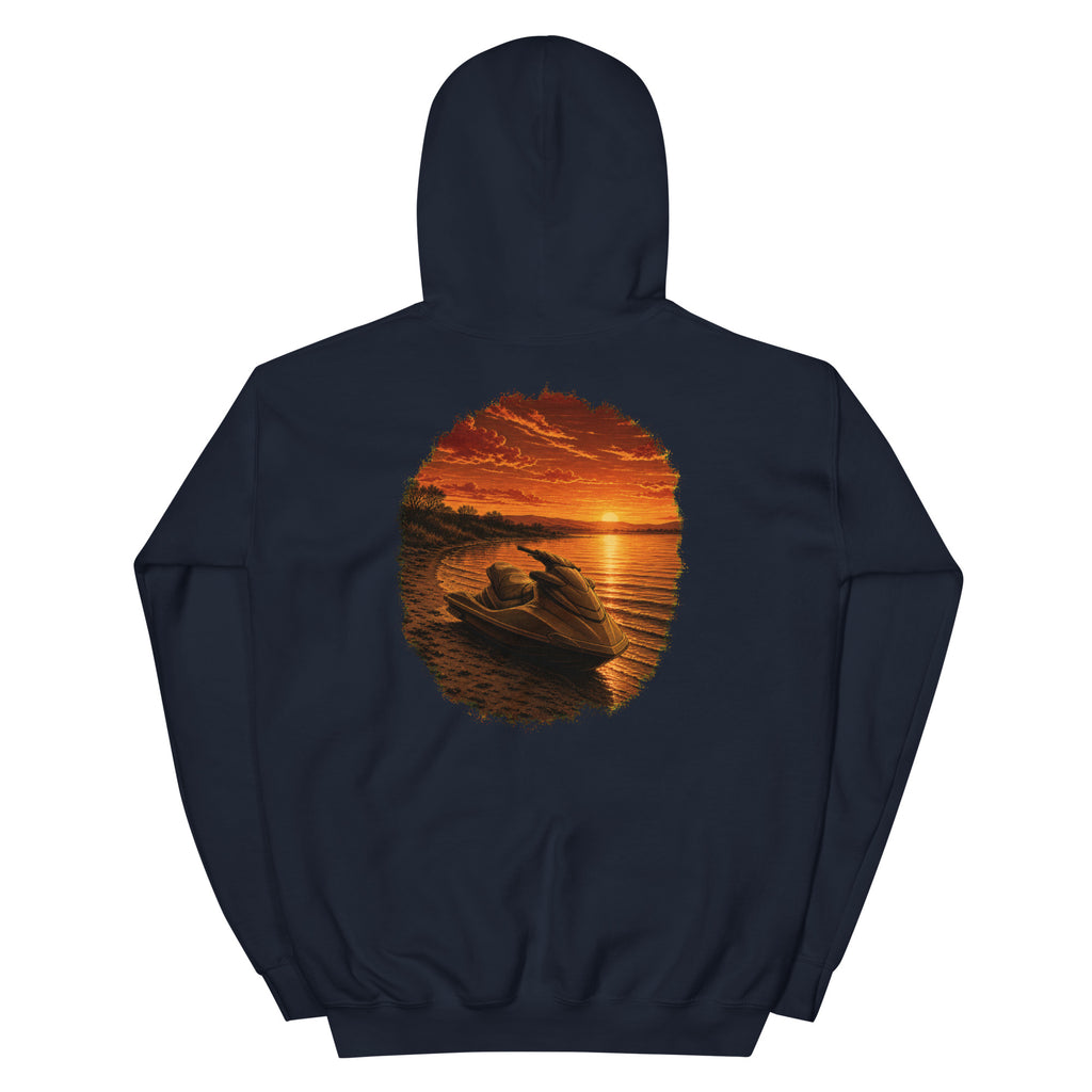 Golden Hour Jet Ski hoodie in Navy, back graphic
