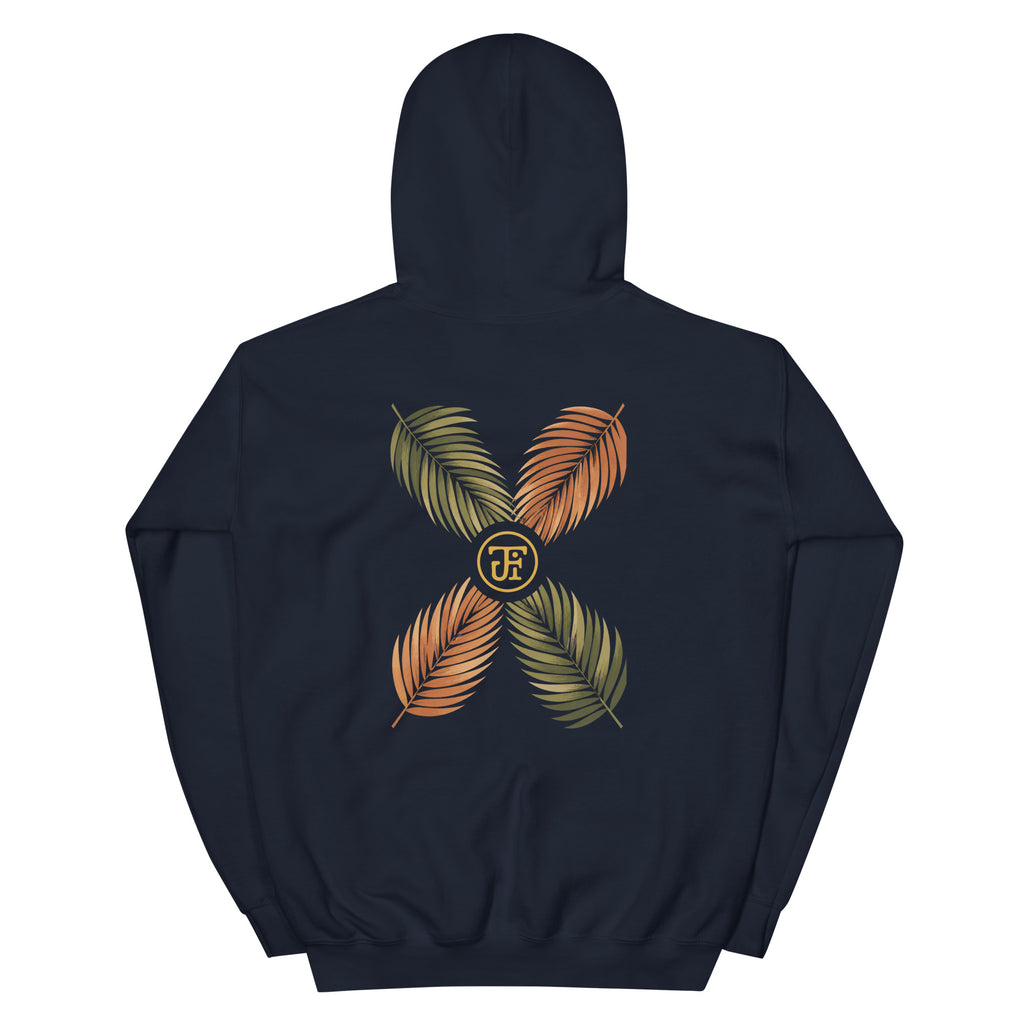 Palm Frond Hoodie in Navy, back print