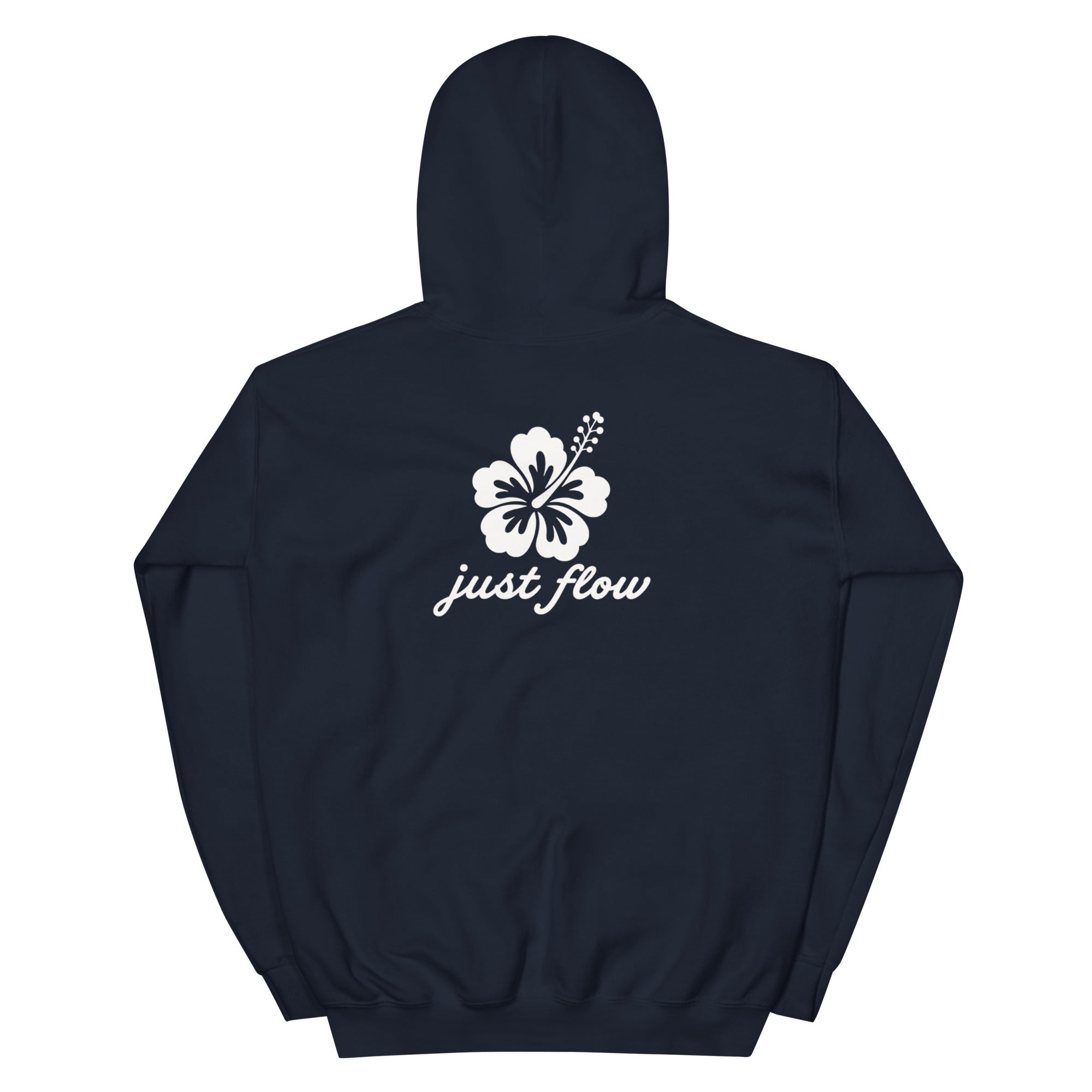 Hibiscus Script Hoodie in Navy, back print