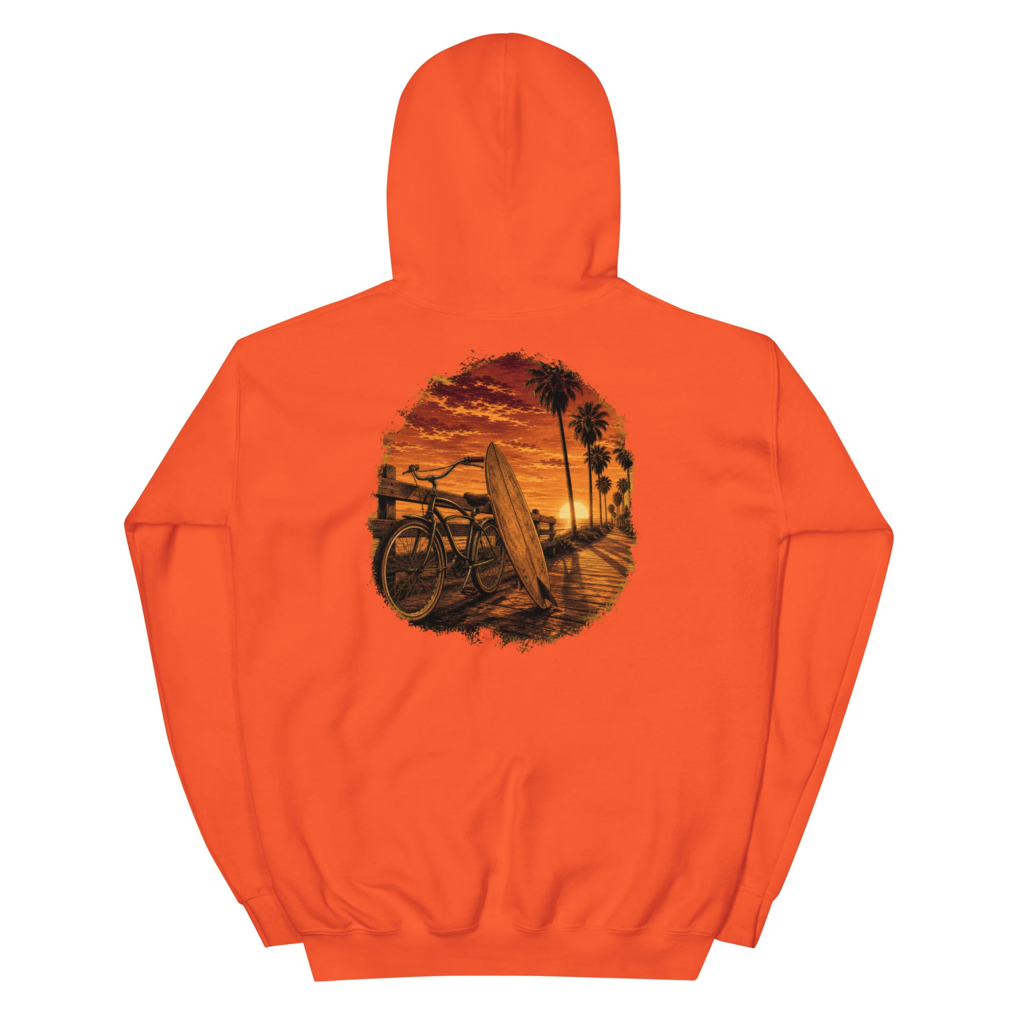Golden Hour Beach Cruiser hoodie in Orange, back graphic