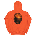 Golden Hour Offshore Fishing hoodie in Orange, back graphic