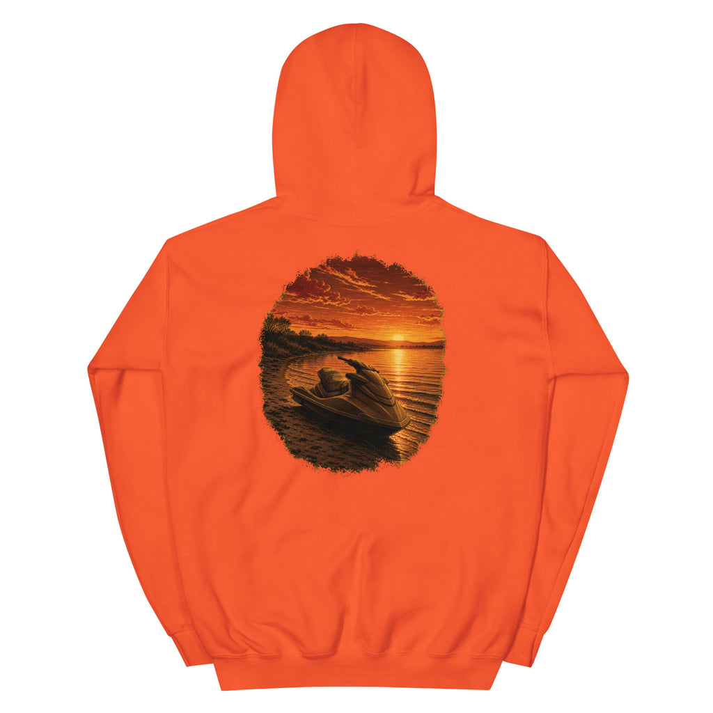 Golden Hour Jet Ski hoodie in Orange, back graphic