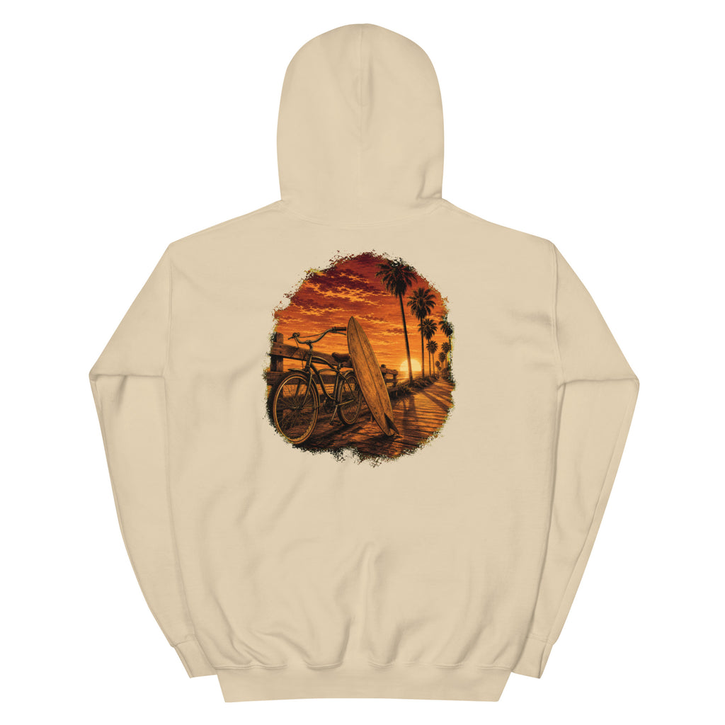 Golden Hour Beach Cruiser hoodie in Sand, back graphic