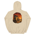 Golden Hour Lifeguard Tower hoodie in Sand, back graphic