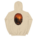 Golden Hour Offshore Fishing hoodie in Sand, back graphic