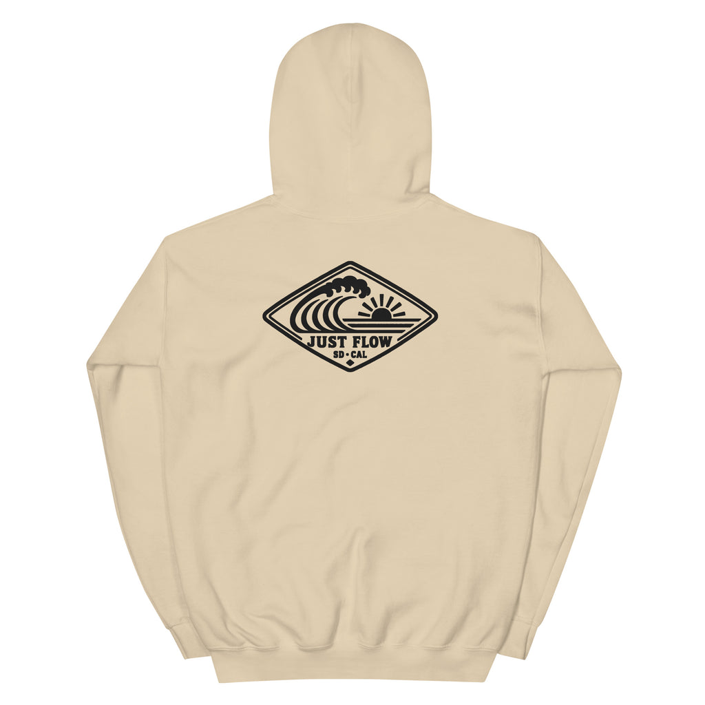 Horizontal Wave Diamond hoodie in Sand with the black mark, back graphic