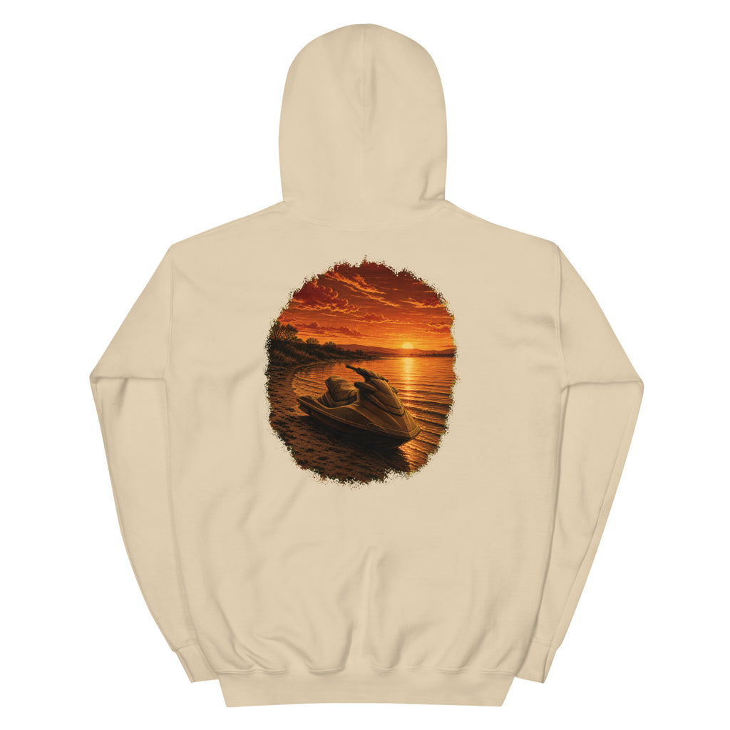 Golden Hour Jet Ski hoodie in Sand, back graphic