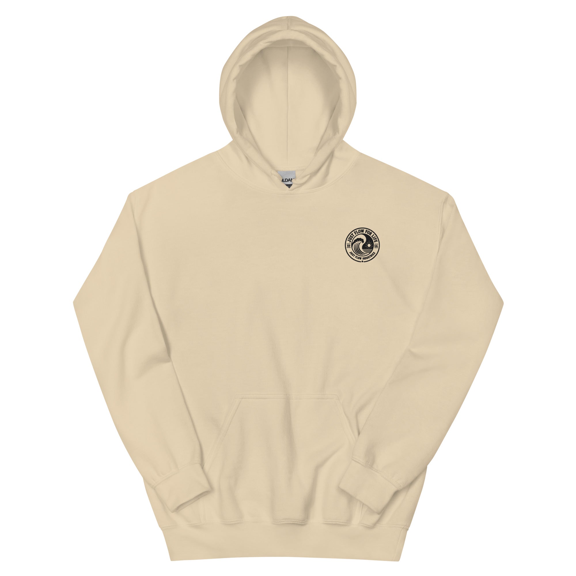 Circular Wave Crest hoodie in Sand with the black crest, front