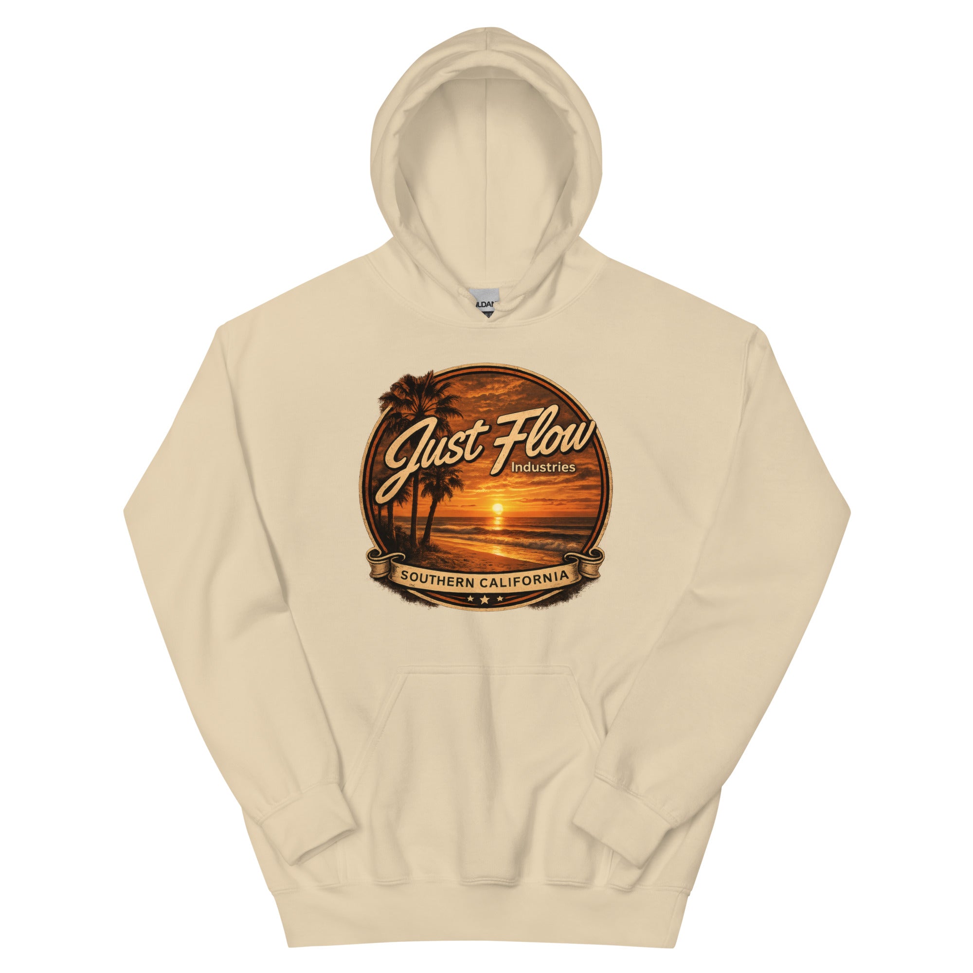 Golden Hour Feature hoodie in Sand, front badge
