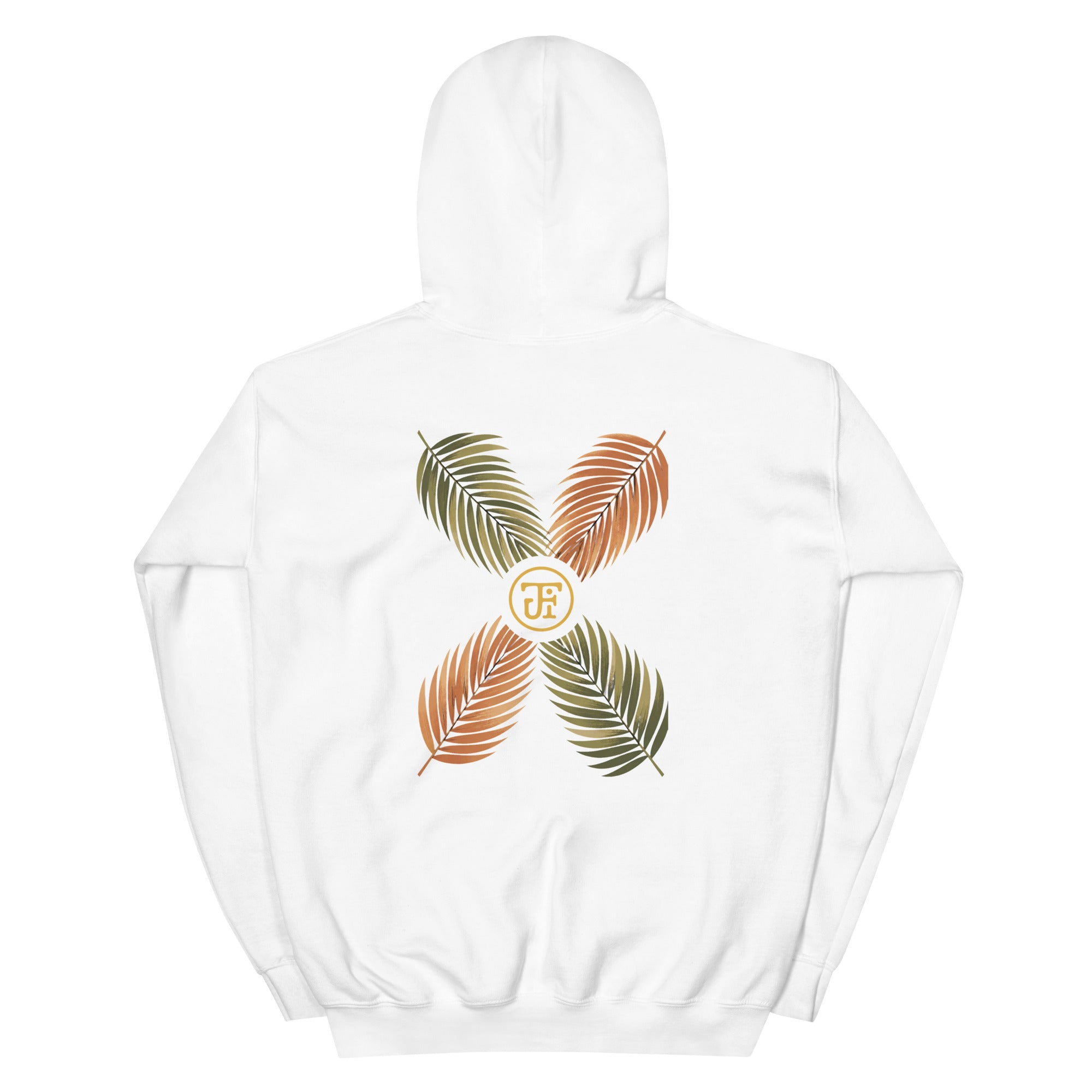 Palm Frond Hoodie in White, back print