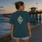 Vertical Wave Diamond DTF Heavyweight Tee in Blue Spruce, lifestyle