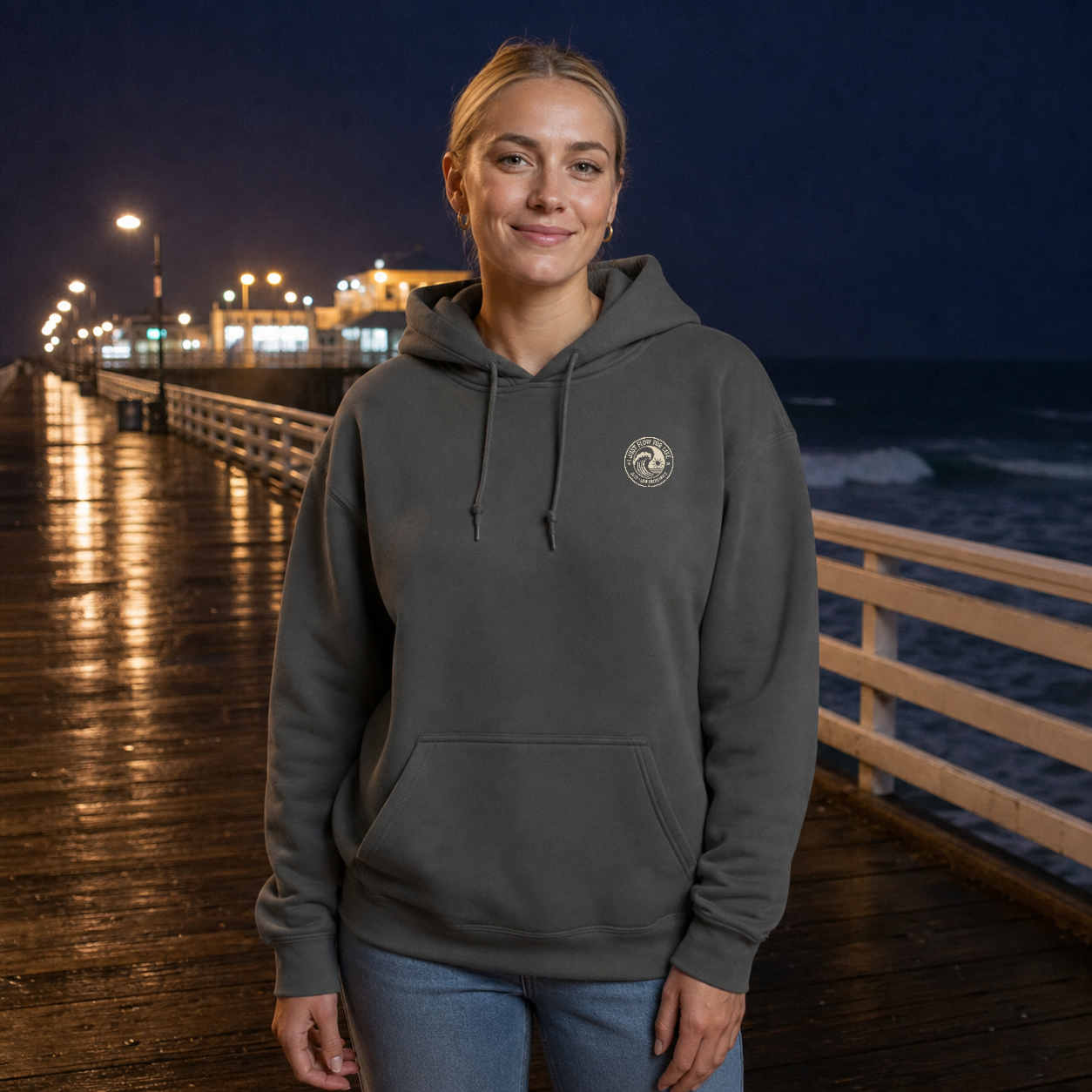 Circular Wave Crest Embroidered Hoodie, lifestyle (corrected crest)