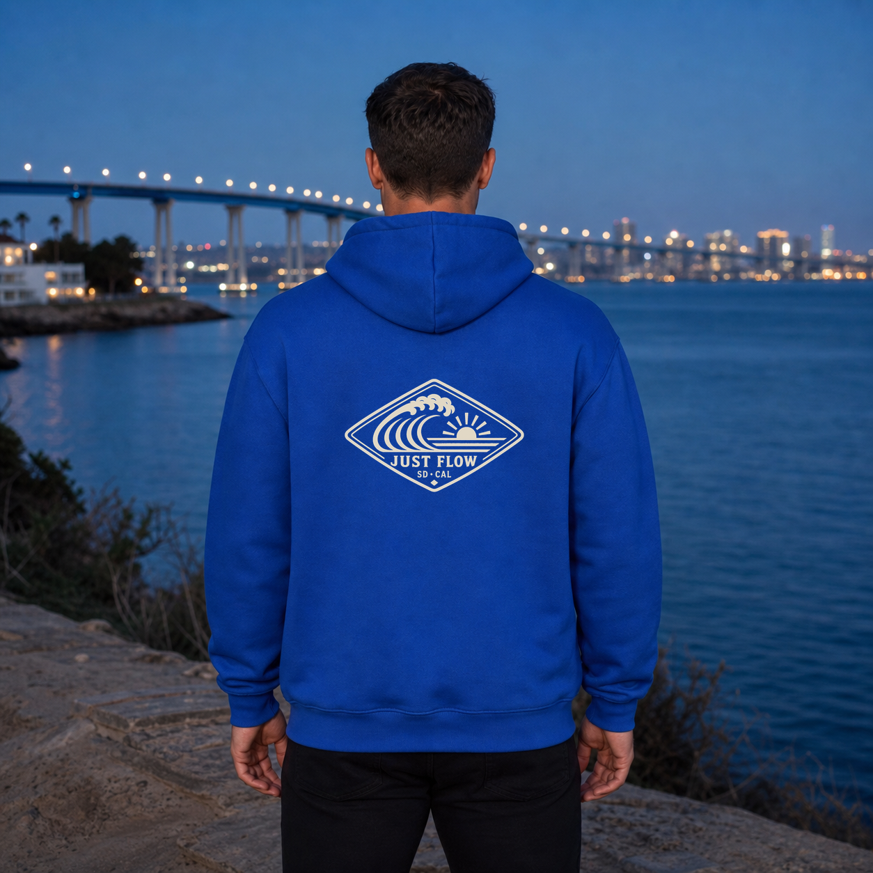 Horizontal Wave Diamond DTF Hoodie Royal lifestyle hero, corrected scale